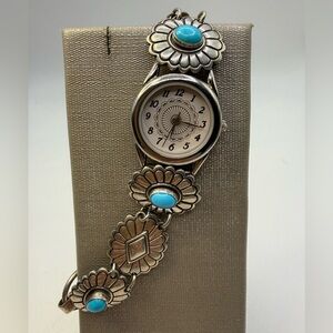 Southwest Traditions Sterling Silver Turquoise Concho Watch Bracelet 8”